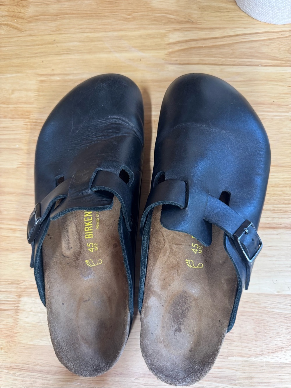 Birkenstock Black Leather Slip-On Clogs with Buckle
